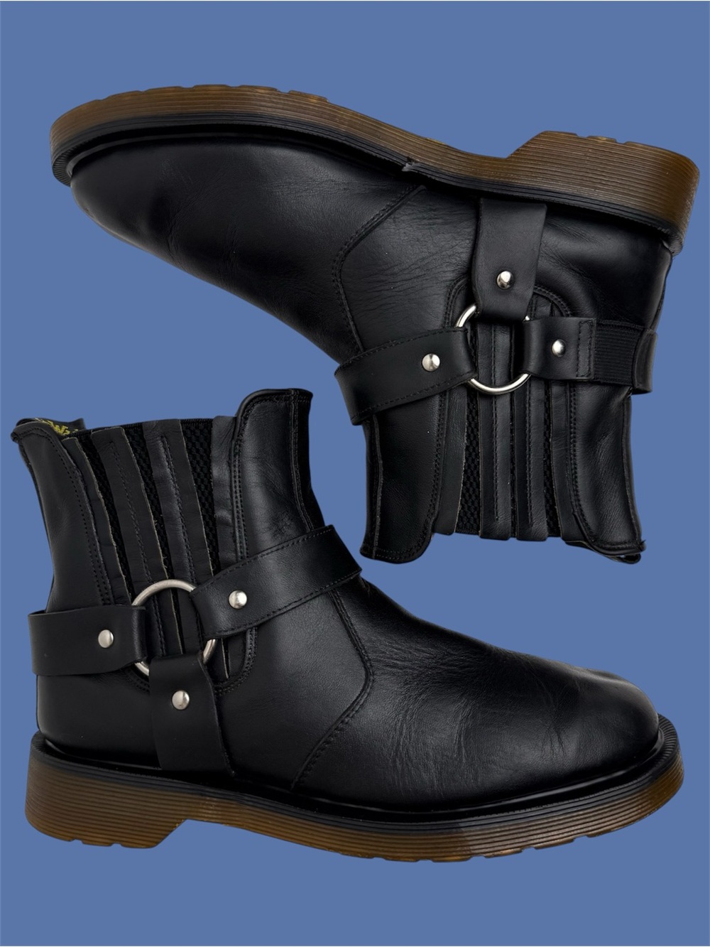 💯 Dr. Martens Chelsea Harness Vintage Made In England Black Moto Boots UK 5